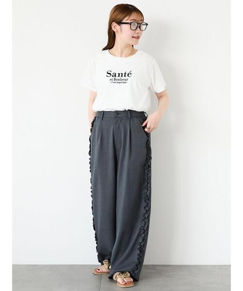 ehka sopo（エヘカソポ）の「刺繍ロゴTシャツ（Tシャツ/カットソー・レディース・オフホワイト/ピンク/ブラック/サックスブルー・F）」の11枚目の写真