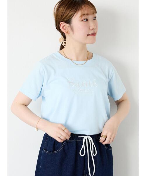 ehka sopo（エヘカソポ）の「刺繍ロゴTシャツ（Tシャツ/カットソー・レディース・オフホワイト/ピンク/ブラック/サックスブルー・F）」の14枚目の写真