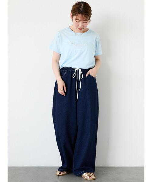 ehka sopo（エヘカソポ）の「刺繍ロゴTシャツ（Tシャツ/カットソー・レディース・オフホワイト/ピンク/ブラック/サックスブルー・F）」の18枚目の写真