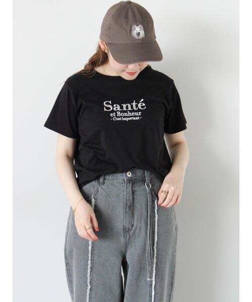 ehka sopo（エヘカソポ）の「刺繍ロゴTシャツ（Tシャツ/カットソー・レディース・オフホワイト/ピンク/ブラック/サックスブルー・F）」の21枚目の写真