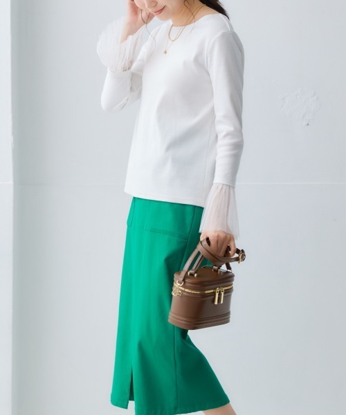 nissen（ニッセン）の「袖プリーツ重ね着用トップス（Tシャツ/カットソー・レディース・オフホワイト/ブラック・LL/L/M/S）」の8枚目の写真