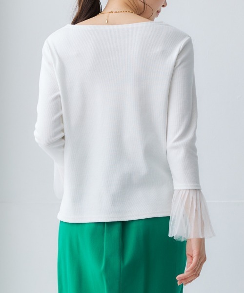 nissen（ニッセン）の「袖プリーツ重ね着用トップス（Tシャツ/カットソー・レディース・オフホワイト/ブラック・LL/L/M/S）」の9枚目の写真