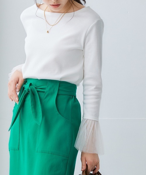 nissen（ニッセン）の「袖プリーツ重ね着用トップス（Tシャツ/カットソー・レディース・オフホワイト/ブラック・LL/L/M/S）」の11枚目の写真