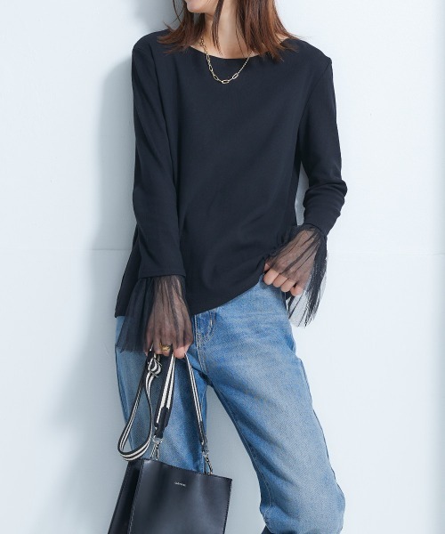 nissen（ニッセン）の「袖プリーツ重ね着用トップス（Tシャツ/カットソー・レディース・オフホワイト/ブラック・LL/L/M/S）」の14枚目の写真