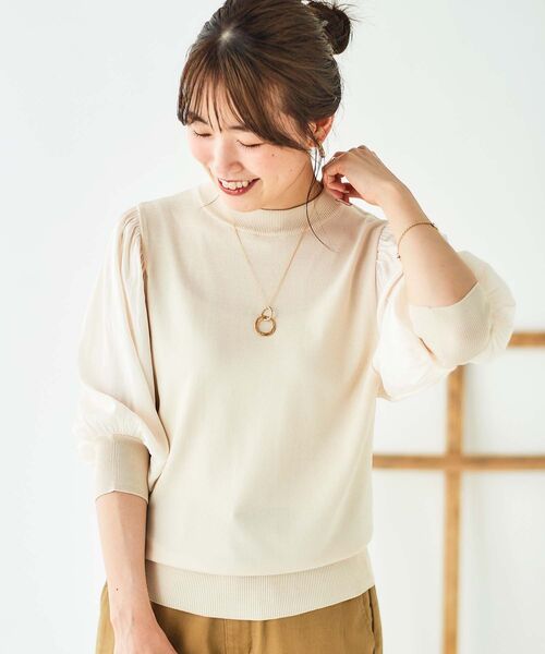 le.coeur blanc（ルクールブラン）の「スリーブドッキングニットプルオーバー（ニット/セーター・レディース・ブラック/オリーブ/アイボリー・38）」の12枚目の写真