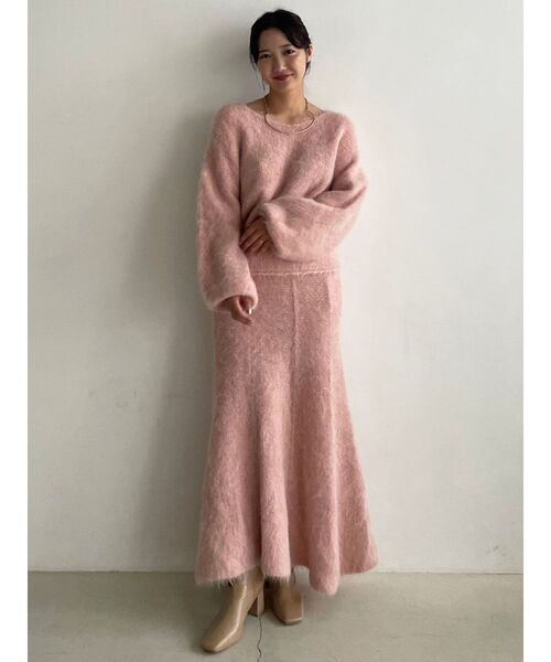 LAGUNAMOON（ラグナムーン）の「アルパカシャギーニットナローフレアスカート（スカート・レディース・グレー/アイボリー/ピンク・MEDIUM/SMALL）」の7枚目の写真