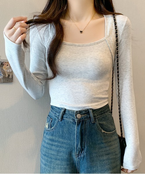 Per sist ence(パーシエンス)の「ボレロレイヤード風タイトトップス(Tシャツ/カットソー・レディース・ライトグレー/ブラック/カーキ/アイボリー・MEDIUM/LARGE/X-LARGE/SMALL)」の13枚目の写真
