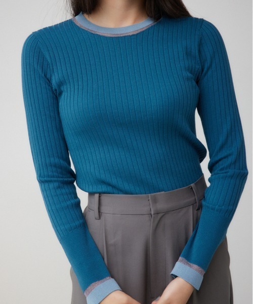 AZUL by moussy(アズールバイマウジー)の「シアーコンビバイカラーニットトップス(ニット/セーター・レディース・ブラック/杢グレー/ダークブルー/ネイビー・FREE)」の4枚目の写真