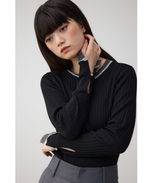 AZUL by moussy(アズールバイマウジー)の「シアーコンビバイカラーニットトップス(ニット/セーター・レディース・ブラック/杢グレー/ダークブルー/ネイビー・FREE)」の5枚目の写真