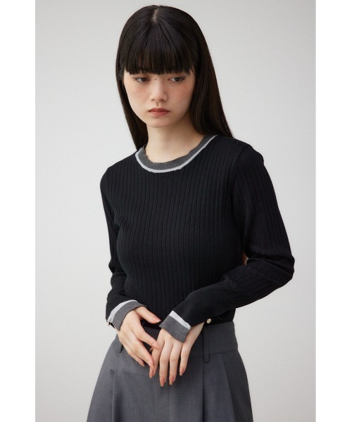 AZUL by moussy(アズールバイマウジー)の「シアーコンビバイカラーニットトップス(ニット/セーター・レディース・ブラック/杢グレー/ダークブルー/ネイビー・FREE)」の6枚目の写真