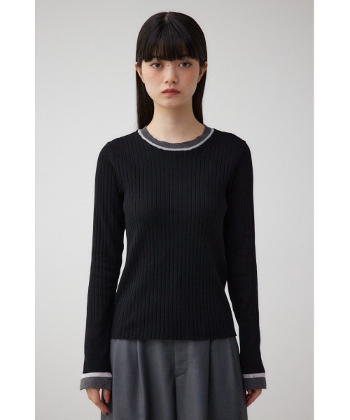 AZUL by moussy(アズールバイマウジー)の「シアーコンビバイカラーニットトップス(ニット/セーター・レディース・ブラック/杢グレー/ダークブルー/ネイビー・FREE)」の8枚目の写真