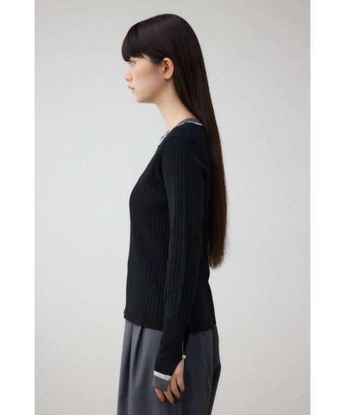 AZUL by moussy(アズールバイマウジー)の「シアーコンビバイカラーニットトップス(ニット/セーター・レディース・ブラック/杢グレー/ダークブルー/ネイビー・FREE)」の9枚目の写真