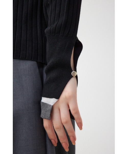 AZUL by moussy(アズールバイマウジー)の「シアーコンビバイカラーニットトップス(ニット/セーター・レディース・ブラック/杢グレー/ダークブルー/ネイビー・FREE)」の13枚目の写真