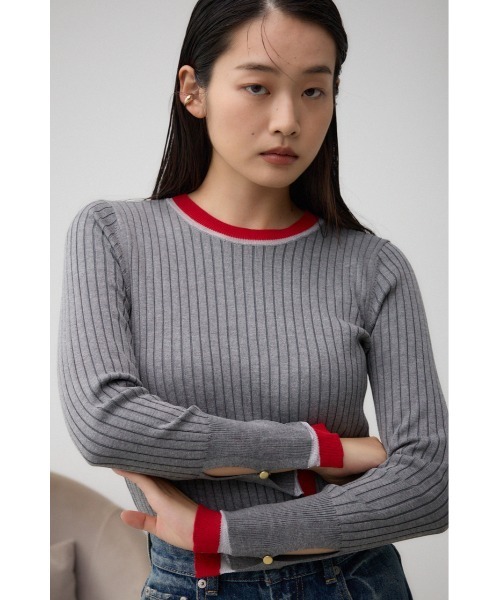 AZUL by moussy(アズールバイマウジー)の「シアーコンビバイカラーニットトップス(ニット/セーター・レディース・ブラック/杢グレー/ダークブルー/ネイビー・FREE)」の16枚目の写真
