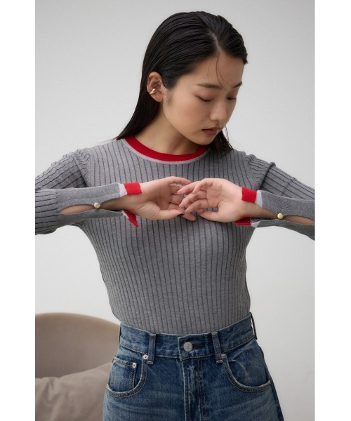AZUL by moussy(アズールバイマウジー)の「シアーコンビバイカラーニットトップス(ニット/セーター・レディース・ブラック/杢グレー/ダークブルー/ネイビー・FREE)」の17枚目の写真