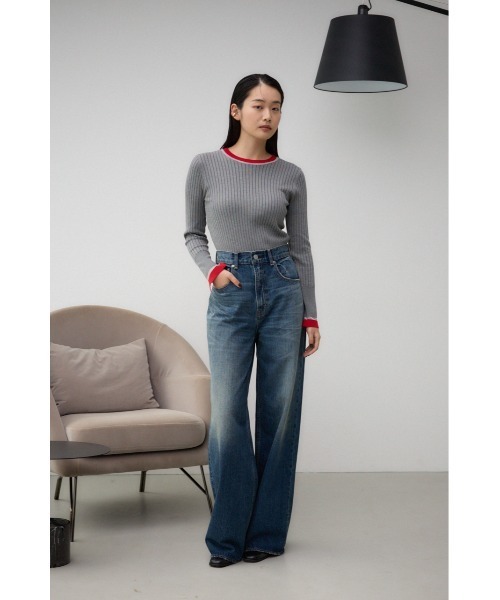 AZUL by moussy(アズールバイマウジー)の「シアーコンビバイカラーニットトップス(ニット/セーター・レディース・ブラック/杢グレー/ダークブルー/ネイビー・FREE)」の18枚目の写真