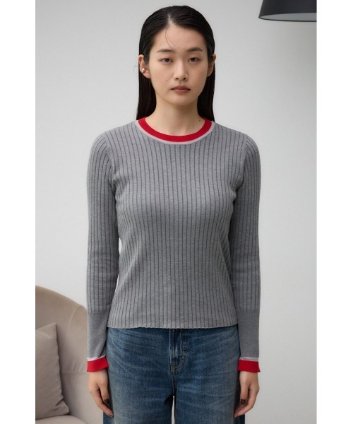 AZUL by moussy(アズールバイマウジー)の「シアーコンビバイカラーニットトップス(ニット/セーター・レディース・ブラック/杢グレー/ダークブルー/ネイビー・FREE)」の19枚目の写真