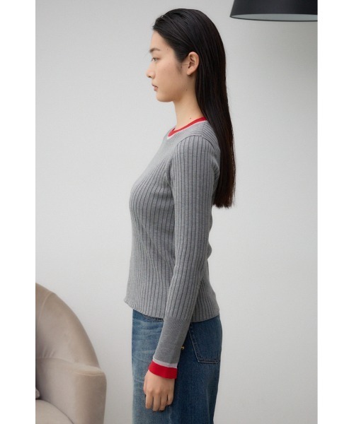 AZUL by moussy(アズールバイマウジー)の「シアーコンビバイカラーニットトップス(ニット/セーター・レディース・ブラック/杢グレー/ダークブルー/ネイビー・FREE)」の20枚目の写真