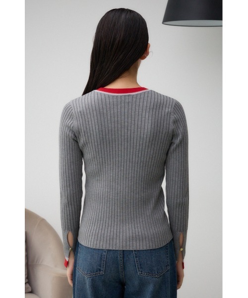 AZUL by moussy(アズールバイマウジー)の「シアーコンビバイカラーニットトップス(ニット/セーター・レディース・ブラック/杢グレー/ダークブルー/ネイビー・FREE)」の21枚目の写真