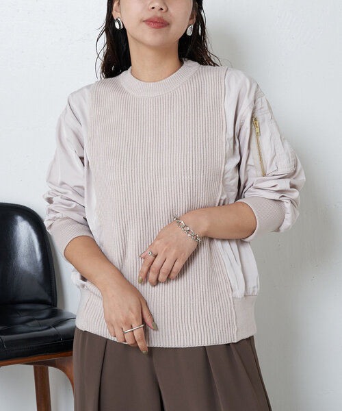Jena espace merveilleux(ジェナ エスパスメルヴェイユ)の「【新色登場】MA-1ニット(ニット/セーター・レディース・ブラック/ベージュ/カーキ/オフホワイト/ベージュ系その他/チャコールグレー・FREE)」の5枚目の写真