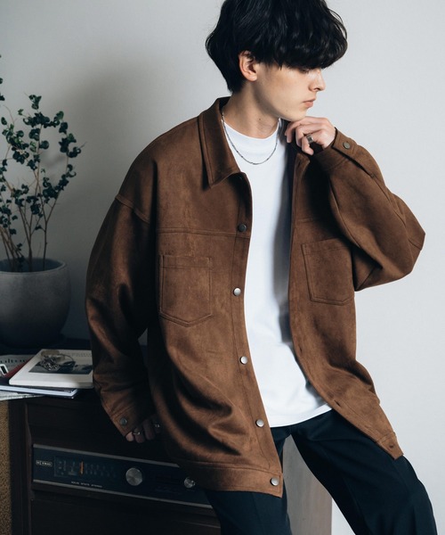 Rocky Monroe（ロッキーモンロー）の「オーバーサイズ カットスエードCPOシャツジャケット（シャツ/ブラウス・メンズ・ブラック/ブラウン/チャコール/グレイッシュベージュ/ライトグレー・M/L/XL）」の18枚目の写真