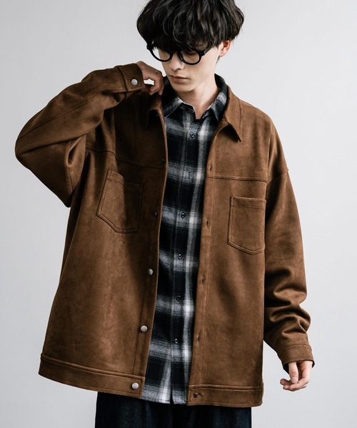 Rocky Monroe（ロッキーモンロー）の「オーバーサイズ カットスエードCPOシャツジャケット（シャツ/ブラウス・メンズ・ブラック/ブラウン/チャコール/グレイッシュベージュ/ライトグレー・M/L/XL）」の19枚目の写真