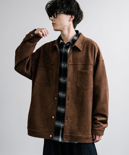 Rocky Monroe（ロッキーモンロー）の「オーバーサイズ カットスエードCPOシャツジャケット（シャツ/ブラウス・メンズ・ブラック/ブラウン/チャコール/グレイッシュベージュ/ライトグレー・M/L/XL）」の20枚目の写真