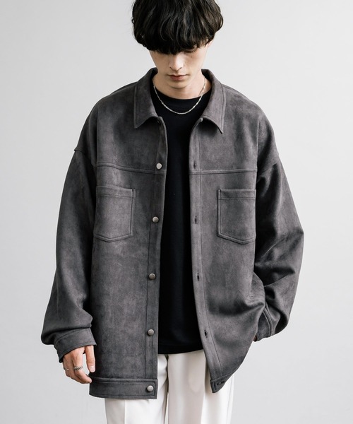 Rocky Monroe（ロッキーモンロー）の「オーバーサイズ カットスエードCPOシャツジャケット（シャツ/ブラウス・メンズ・ブラック/ブラウン/チャコール/グレイッシュベージュ/ライトグレー・M/L/XL）」の14枚目の写真