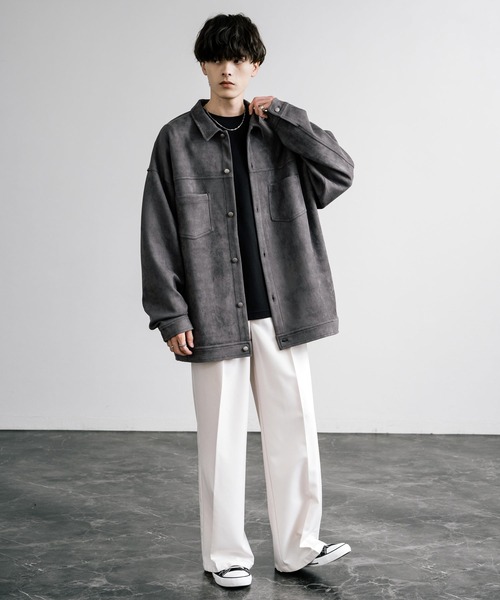 Rocky Monroe（ロッキーモンロー）の「オーバーサイズ カットスエードCPOシャツジャケット（シャツ/ブラウス・メンズ・ブラック/ブラウン/チャコール/グレイッシュベージュ/ライトグレー・M/L/XL）」の17枚目の写真