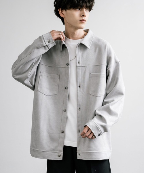 Rocky Monroe（ロッキーモンロー）の「オーバーサイズ カットスエードCPOシャツジャケット（シャツ/ブラウス・メンズ・ブラック/ブラウン/チャコール/グレイッシュベージュ/ライトグレー・M/L/XL）」の10枚目の写真