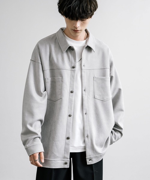 Rocky Monroe（ロッキーモンロー）の「オーバーサイズ カットスエードCPOシャツジャケット（シャツ/ブラウス・メンズ・ブラック/ブラウン/チャコール/グレイッシュベージュ/ライトグレー・M/L/XL）」の11枚目の写真