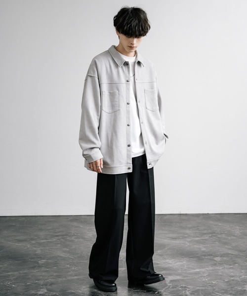 Rocky Monroe（ロッキーモンロー）の「オーバーサイズ カットスエードCPOシャツジャケット（シャツ/ブラウス・メンズ・ブラック/ブラウン/チャコール/グレイッシュベージュ/ライトグレー・M/L/XL）」の13枚目の写真