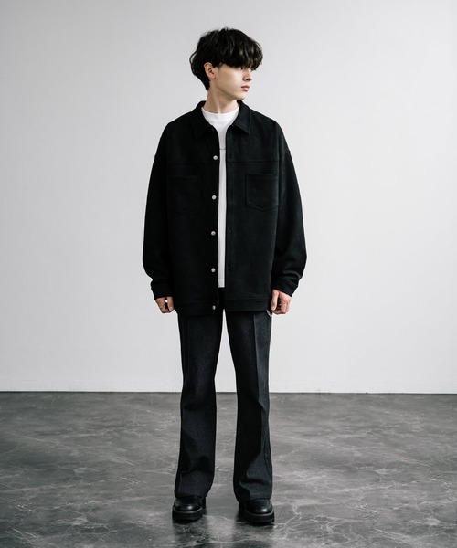 フレームワーク オーバーサイズシャツ 胸ポケット ブラウン ワイド　ゆったり オーバーサイズ カットスエードCPOシャツジャケット（シャツ/ブラウス