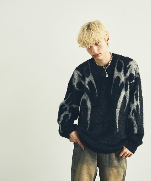 Shoowtime(ショウタイム)の「オーバーサイズビッグモヘアライクニットセーター(ニット/セーター・メンズ・ブラック/パープル・MEDIUM/LARGE/SMALL)」の7枚目の写真