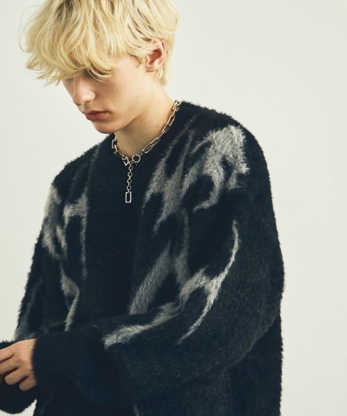 Shoowtime(ショウタイム)の「オーバーサイズビッグモヘアライクニットセーター(ニット/セーター・メンズ・ブラック/パープル・MEDIUM/LARGE/SMALL)」の12枚目の写真