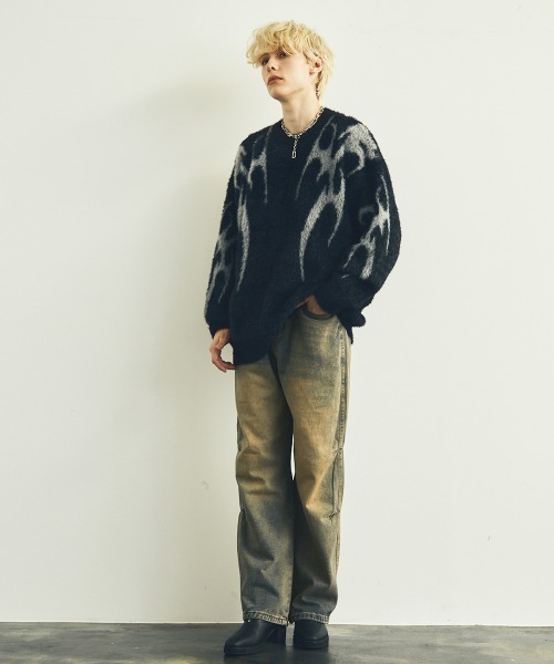 Shoowtime(ショウタイム)の「オーバーサイズビッグモヘアライクニットセーター(ニット/セーター・メンズ・ブラック/パープル・MEDIUM/LARGE/SMALL)」の15枚目の写真