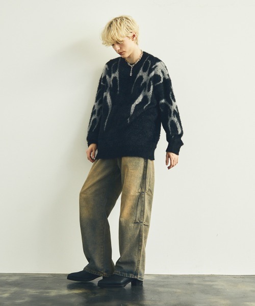 Shoowtime(ショウタイム)の「オーバーサイズビッグモヘアライクニットセーター(ニット/セーター・メンズ・ブラック/パープル・MEDIUM/LARGE/SMALL)」の17枚目の写真