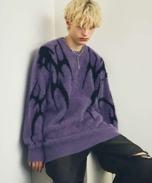 Shoowtime(ショウタイム)の「オーバーサイズビッグモヘアライクニットセーター(ニット/セーター・メンズ・ブラック/パープル・MEDIUM/LARGE/SMALL)」の22枚目の写真