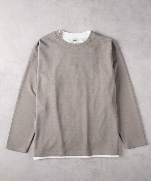 Right-on(ライトオン)の「Other(ソノタ)フクレジャガードフェイクレイヤード長袖Tシャツ(Tシャツ/カットソー・メンズ・ダークグレー/ダークベージュ/ネイビー・S/M/L/XL/XXL)」の2枚目の写真