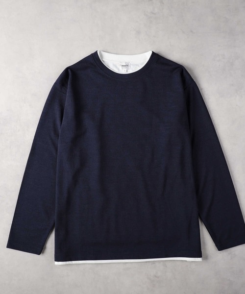 Right-on(ライトオン)の「Other(ソノタ)フクレジャガードフェイクレイヤード長袖Tシャツ(Tシャツ/カットソー・メンズ・ダークグレー/ダークベージュ/ネイビー・S/M/L/XL/XXL)」の4枚目の写真