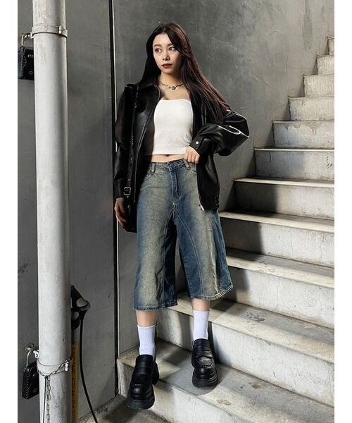 EVRIS（エヴリス）の「オーバーサイズフェイクレザーブルゾン（ブルゾン・レディース・ブラウン/ブラック・FREE）」の20枚目の写真