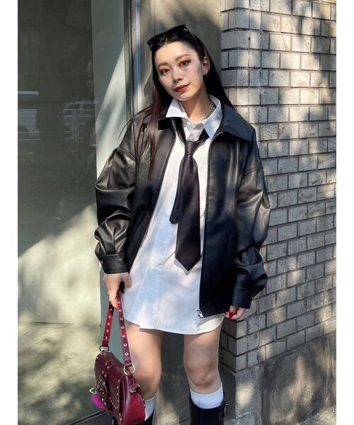 EVRIS（エヴリス）の「オーバーサイズフェイクレザーブルゾン（ブルゾン・レディース・ブラウン/ブラック・FREE）」の22枚目の写真