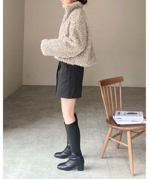 セール】スタンドカラーショート丈ジップアッププードルファーボア