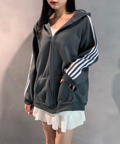 セール】【裏起毛】サイドライントラックジャージジップパーカー