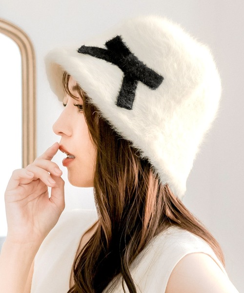 Julia Boutique（ジュリアブティック）の「リボンモチーフチューリップハット（ハット・レディース・ブラック/ホワイト・ONE）」の2枚目の写真