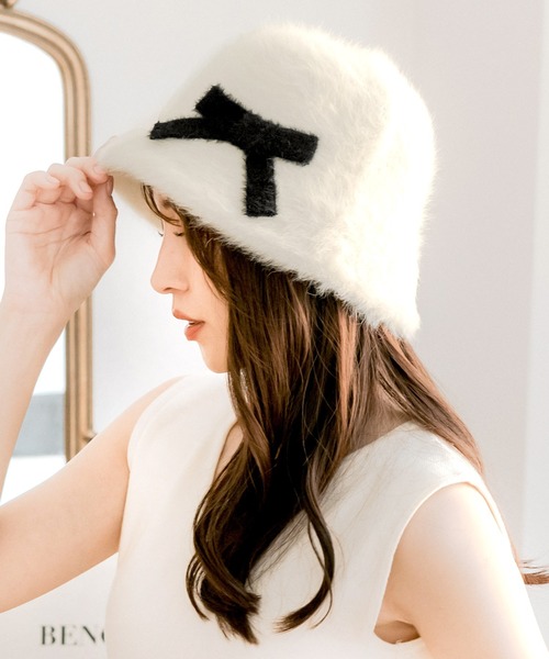 Julia Boutique（ジュリアブティック）の「リボンモチーフチューリップハット（ハット・レディース・ブラック/ホワイト・ONE）」の4枚目の写真