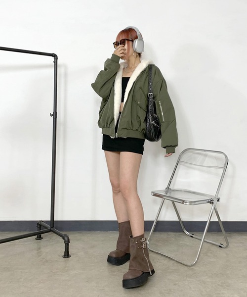 non-hedge(ノンヘッジ)の「リバーシブルフード付ビッグMA1(MA-1・レディース・アイボリー/カーキ/ブルー/ピンク/ベージュ/ブラック・FREE)」の14枚目の写真