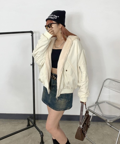 non-hedge(ノンヘッジ)の「リバーシブルフード付ビッグMA1(MA-1・レディース・アイボリー/カーキ/ブルー/ピンク/ベージュ/ブラック・FREE)」の17枚目の写真