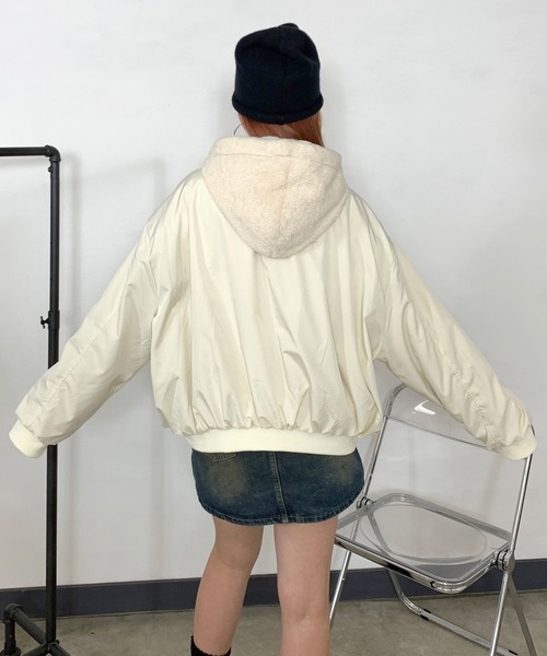 non-hedge(ノンヘッジ)の「リバーシブルフード付ビッグMA1(MA-1・レディース・アイボリー/カーキ/ブルー/ピンク/ベージュ/ブラック・FREE)」の15枚目の写真