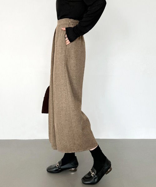 エルメスHermes （パンツ ウール）タック入りワイドガウチョパンツ